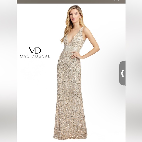 Mac Duggal style 4930 SEQUINED SLEEVELESS V NECK COLUMN GOWN.  size 6 - Picture 1 of 4